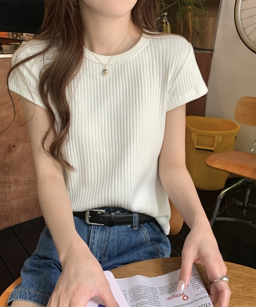 Doula Doula(ドゥーラドゥーラ)の「クルーネックリブTシャツ(Tシャツ/カットソー・レディース・ベージュ/ブルー/ブラック/ホワイト・L/M)」の14枚目の写真