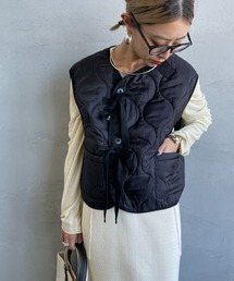 M'S GRACY ベスト キルティング XL 大きいサイズ リボン ブラック ベスト（ブラック/黒色系・キルティング）ファッション通販