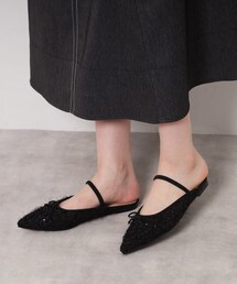 フラットリボンポインテッドミュール