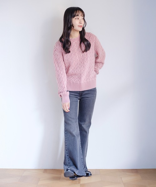 セール】ボーイフレンド ケーブルクルーネック プルオーバー（ニット