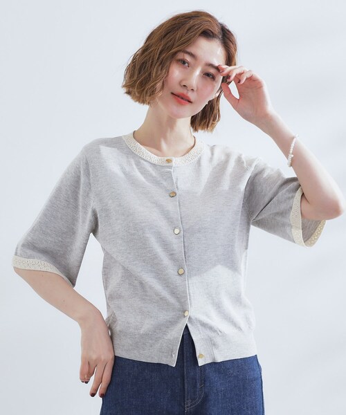 grove（グローブ）の「さらりと心地よい　大人のサマーニットカーディガン（カーディガン/ボレロ・レディース・ボルドー/ブラック/ナチュラル/グレー・02/03/01/05/04）」の3枚目の写真