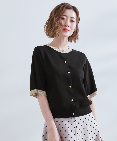 grove（グローブ）の「さらりと心地よい　大人のサマーニットカーディガン（カーディガン/ボレロ・レディース・ボルドー/ブラック/ナチュラル/グレー・02/03/01/05/04）」の2枚目の写真