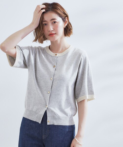 grove（グローブ）の「さらりと心地よい　大人のサマーニットカーディガン（カーディガン/ボレロ・レディース・ボルドー/ブラック/ナチュラル/グレー・02/03/01/05/04）」の5枚目の写真