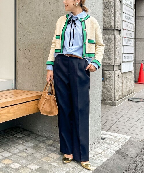 NOLLEY’S（ノーリーズ）の「配色ニットジャケット（カーディガン/ボレロ・レディース・ブラック/アイボリー/キャメル・38）」の4枚目の写真