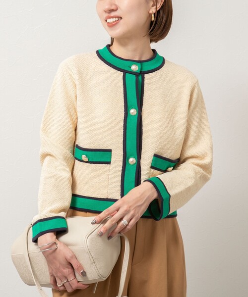 NOLLEY’S（ノーリーズ）の「配色ニットジャケット（カーディガン/ボレロ・レディース・ブラック/アイボリー/キャメル・38）」の5枚目の写真