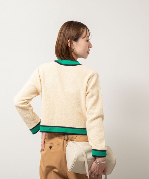 NOLLEY’S（ノーリーズ）の「配色ニットジャケット（カーディガン/ボレロ・レディース・ブラック/アイボリー/キャメル・38）」の10枚目の写真