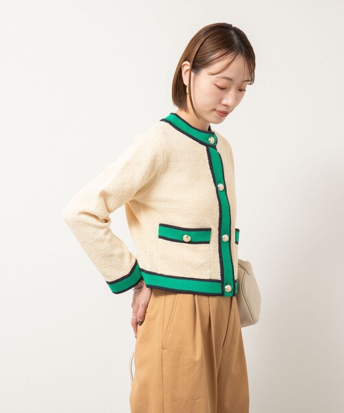 NOLLEY’S（ノーリーズ）の「配色ニットジャケット（カーディガン/ボレロ・レディース・ブラック/アイボリー/キャメル・38）」の11枚目の写真