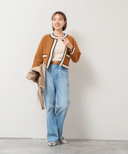 NOLLEY’S（ノーリーズ）の「配色ニットジャケット（カーディガン/ボレロ・レディース・ブラック/アイボリー/キャメル・38）」の12枚目の写真