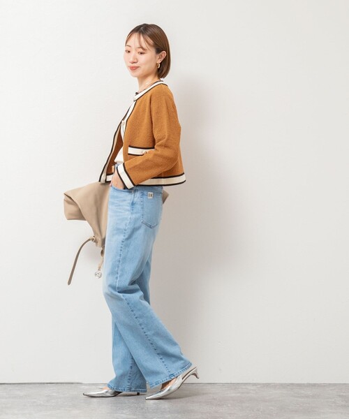 NOLLEY’S（ノーリーズ）の「配色ニットジャケット（カーディガン/ボレロ・レディース・ブラック/アイボリー/キャメル・38）」の13枚目の写真