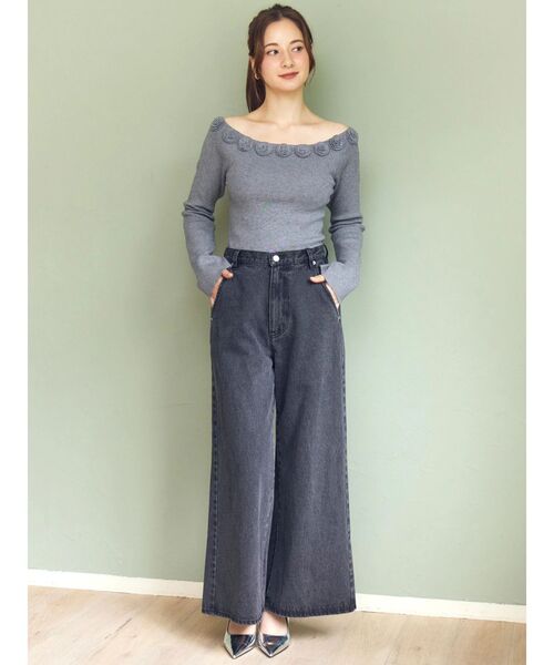 CALNAMUR（カルナムール）の「BACK RIBBON DENIM PT/バックリボンデニムパンツ（デニムパンツ・レディース・ブラック/ライトブルー・SMALL/MEDIUM）」の8枚目の写真