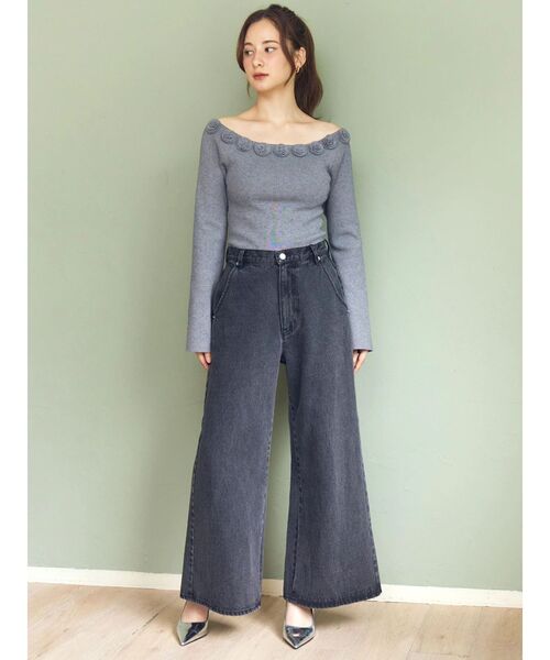 CALNAMUR（カルナムール）の「BACK RIBBON DENIM PT/バックリボンデニムパンツ（デニムパンツ・レディース・ブラック/ライトブルー・SMALL/MEDIUM）」の10枚目の写真