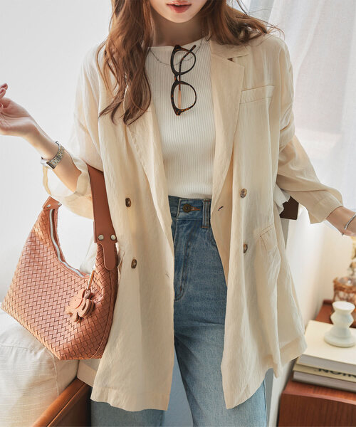 KOBE LETTUCE(コウベレタス)の「シアーロングジャケット(テーラードジャケット・レディース・ブラック/ブラウン/アイボリー系・M)」の3枚目の写真