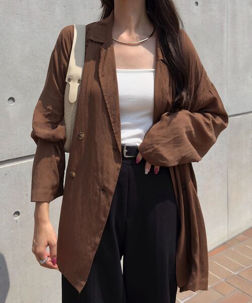 KOBE LETTUCE(コウベレタス)の「シアーロングジャケット(テーラードジャケット・レディース・ブラック/ブラウン/アイボリー系・M)」の2枚目の写真