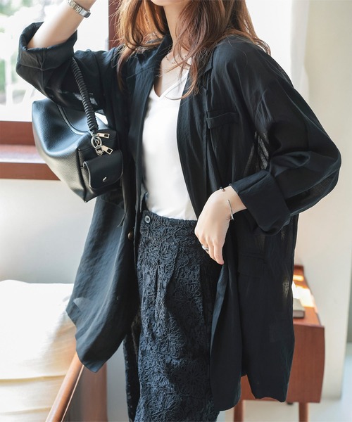 KOBE LETTUCE(コウベレタス)の「シアーロングジャケット(テーラードジャケット・レディース・ブラック/ブラウン/アイボリー系・M)」の15枚目の写真