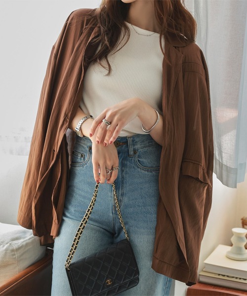 KOBE LETTUCE(コウベレタス)の「シアーロングジャケット(テーラードジャケット・レディース・ブラック/ブラウン/アイボリー系・M)」の19枚目の写真