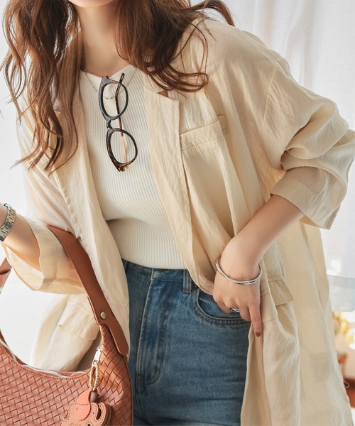 KOBE LETTUCE(コウベレタス)の「シアーロングジャケット(テーラードジャケット・レディース・ブラック/ブラウン/アイボリー系・M)」の20枚目の写真