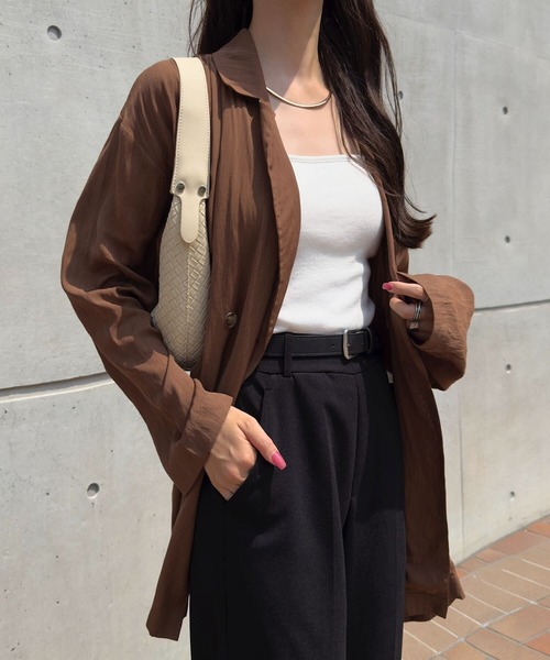 KOBE LETTUCE(コウベレタス)の「シアーロングジャケット(テーラードジャケット・レディース・ブラック/ブラウン/アイボリー系・M)」の16枚目の写真