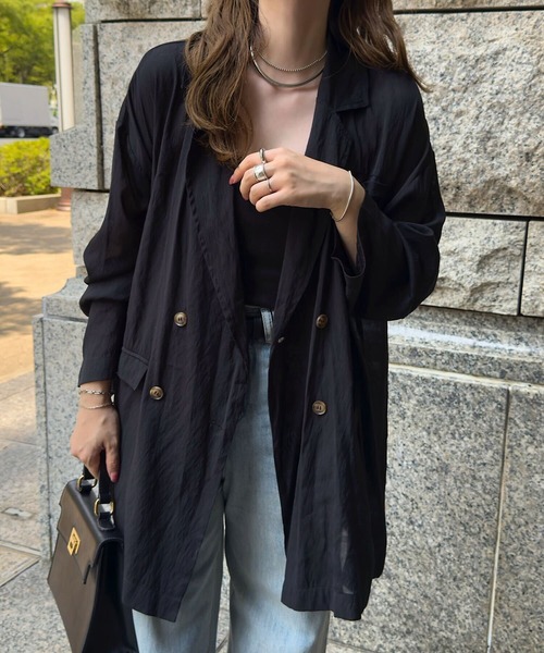 KOBE LETTUCE(コウベレタス)の「シアーロングジャケット(テーラードジャケット・レディース・ブラック/ブラウン/アイボリー系・M)」の11枚目の写真