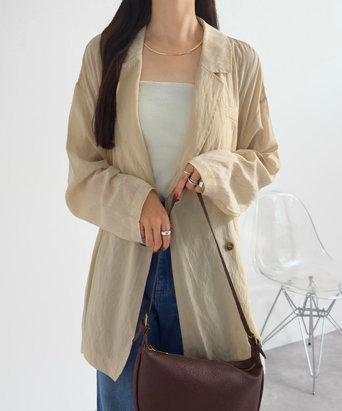 KOBE LETTUCE(コウベレタス)の「シアーロングジャケット(テーラードジャケット・レディース・ブラック/ブラウン/アイボリー系・M)」の6枚目の写真