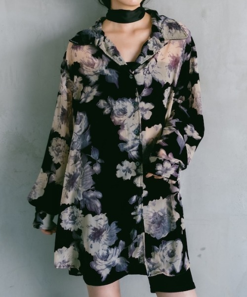 トップス MARTE sahara Velvet Over Shirt blue MARTE sahara Velvet Over Shirt blue