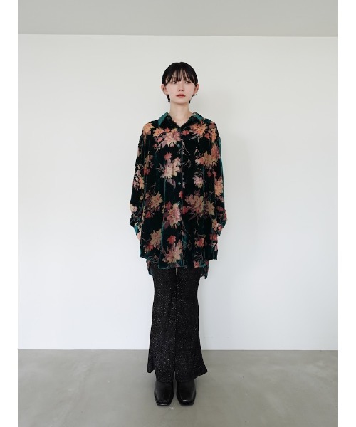 トップス MARTE sahara Velvet Over Shirt blue MARTE sahara Velvet Over Shirt blue