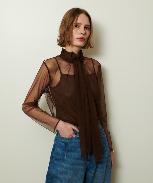 allureville（アルアバイル）の「チュールボウロングスリーブ プルオーバー（Tシャツ/カットソー・レディース・グレー系その他/アイボリー/ブラウン/ブラック・2）」の4枚目の写真