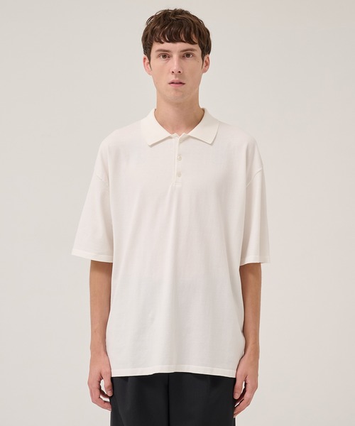 【美品】EDIFICE ATON フレスカニットクルーポロニット ATON エイトン】 FRESCA KNIT CREW POLO KNIT - BLACK / PARK