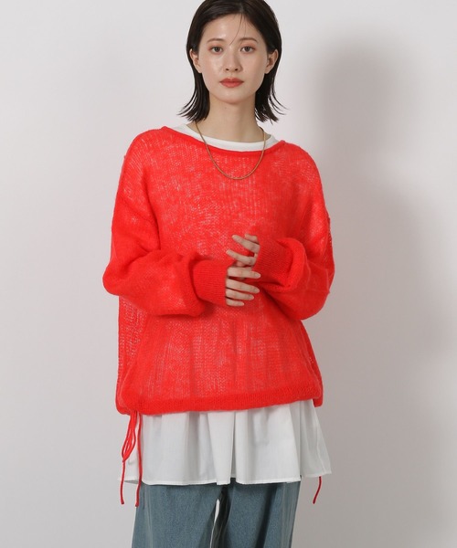 LAKOLE（ラコレ）の「3ゲージシアーモヘアリボンプルオーバー / 596069（ニット/セーター・レディース・レッド/アイボリー/ライトブルー/チャコールグレー・FREE）」の4枚目の写真