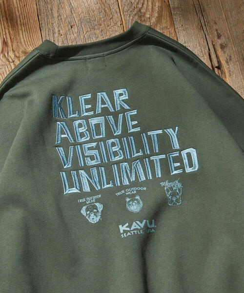 FREAK'S STORE(フリークスストア)の「限定展開 KAVU×FREAK'S STORE/カブ― 別注 バック刺繍デザイン クルーネック スウェット / Klear(スウェット・メンズ・スミクロ/グリーン/グレイッシュベージュ/アッシュグレー・SMALL/MEDIUM/LARGE)」の7枚目の写真