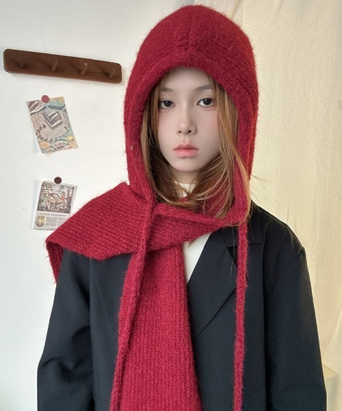 ORIMI オリミ　マフラーフード付きニットスカーフ 赤黒 m16461273418_1.jpg?1762750407
