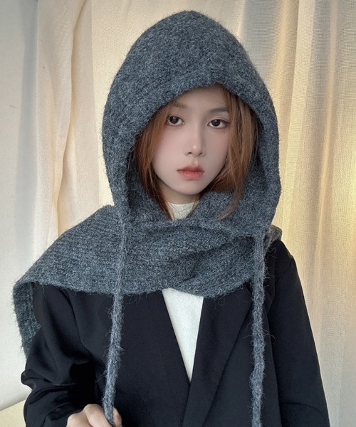セール】ウール混 紐付き リブフードマフラー（マフラー）｜Ritzy
