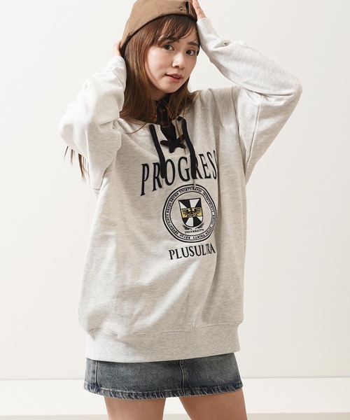 1111clothing(ワンフォークロージング)の「フェイクレイヤード カレッジ スウェット / Fake Layered College Sweatshirt(スウェット・メンズ・ネイビー/オートミール/ブラック・L/M)」の3枚目の写真