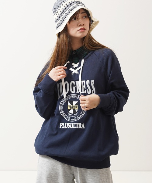 1111clothing(ワンフォークロージング)の「フェイクレイヤード カレッジ スウェット / Fake Layered College Sweatshirt(スウェット・メンズ・ネイビー/オートミール/ブラック・L/M)」の1枚目の写真