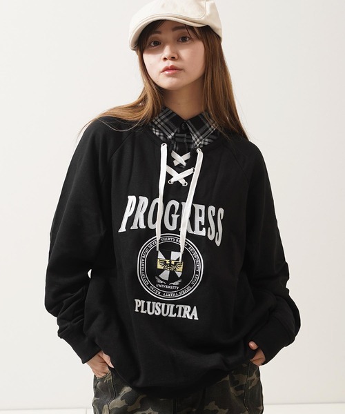 1111clothing(ワンフォークロージング)の「フェイクレイヤード カレッジ スウェット / Fake Layered College Sweatshirt(スウェット・メンズ・ネイビー/オートミール/ブラック・L/M)」の2枚目の写真
