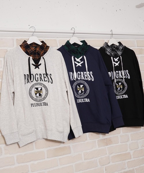 1111clothing(ワンフォークロージング)の「フェイクレイヤード カレッジ スウェット / Fake Layered College Sweatshirt(スウェット・メンズ・ネイビー/オートミール/ブラック・L/M)」の4枚目の写真