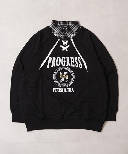 1111clothing(ワンフォークロージング)の「フェイクレイヤード カレッジ スウェット / Fake Layered College Sweatshirt(スウェット・メンズ・ネイビー/オートミール/ブラック・L/M)」の7枚目の写真