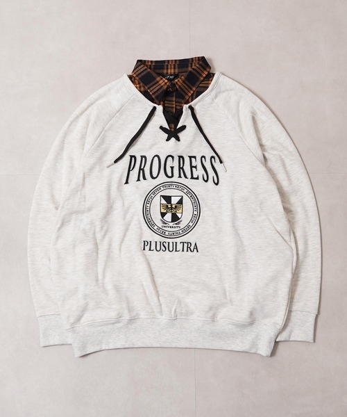 1111clothing(ワンフォークロージング)の「フェイクレイヤード カレッジ スウェット / Fake Layered College Sweatshirt(スウェット・メンズ・ネイビー/オートミール/ブラック・L/M)」の8枚目の写真
