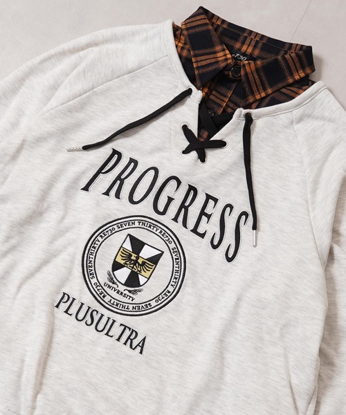 1111clothing(ワンフォークロージング)の「フェイクレイヤード カレッジ スウェット / Fake Layered College Sweatshirt(スウェット・メンズ・ネイビー/オートミール/ブラック・L/M)」の13枚目の写真