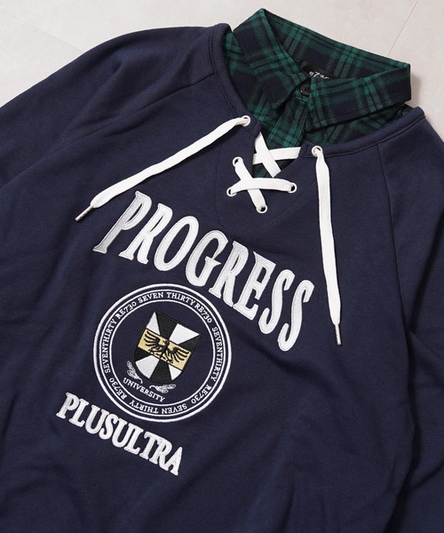 1111clothing(ワンフォークロージング)の「フェイクレイヤード カレッジ スウェット / Fake Layered College Sweatshirt(スウェット・メンズ・ネイビー/オートミール/ブラック・L/M)」の12枚目の写真