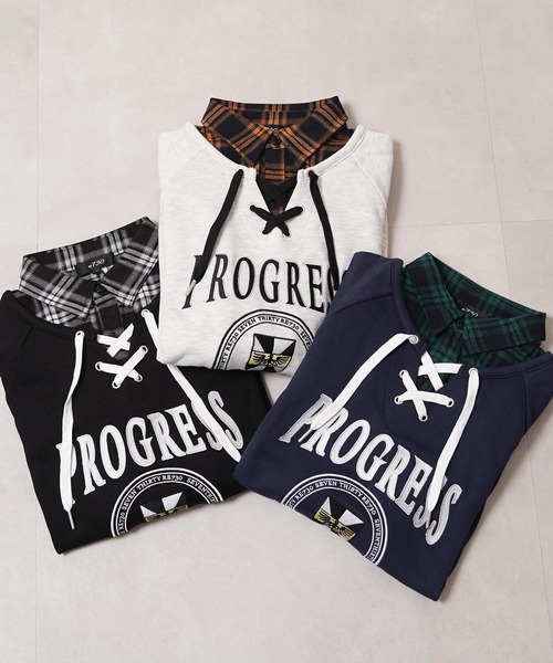 1111clothing(ワンフォークロージング)の「フェイクレイヤード カレッジ スウェット / Fake Layered College Sweatshirt(スウェット・メンズ・ネイビー/オートミール/ブラック・L/M)」の9枚目の写真