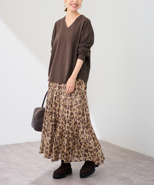 FRAMeWORK（フレームワーク）の「enrica/エンリカ コットンシルク レオパード ティアードスカート（スカート・レディース・キャメル・FREE）」の2枚目の写真