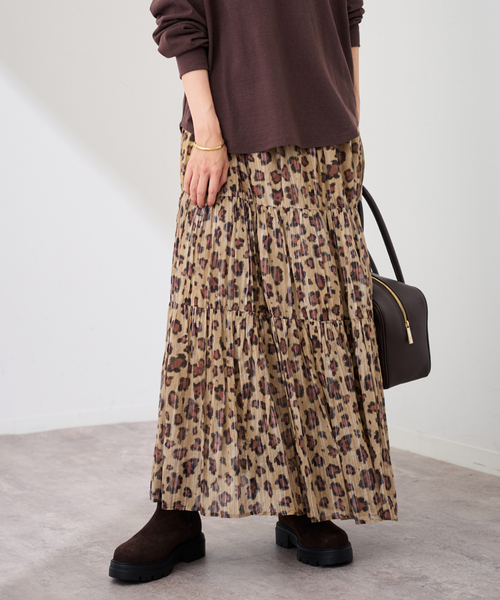 FRAMeWORK（フレームワーク）の「enrica/エンリカ コットンシルク レオパード ティアードスカート（スカート・レディース・キャメル・FREE）」の6枚目の写真