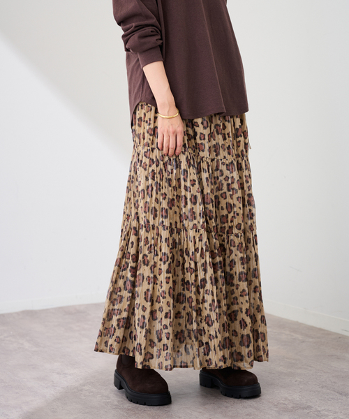 enrica/エンリカ コットンシルク レオパード ティアードスカート