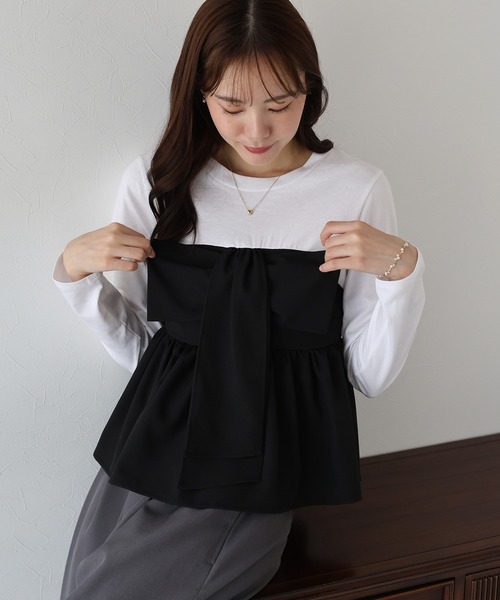 BLUEEAST(ブルーイースト)の「リボンビスチェドッキングTシャツ(Tシャツ/カットソー・レディース・ブラック/ブラウン・MEDIUM)」の20枚目の写真
