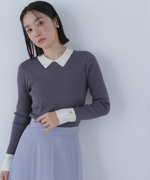 NATURAL BEAUTY BASIC(ナチュラルビューティーベーシック)の「◇【CLASSY.掲載】襟付ベーシックリブニット(ニット/セーター・レディース・ベージュ系その他/ブラック系その他/グレー系その他・FREE)」の3枚目の写真