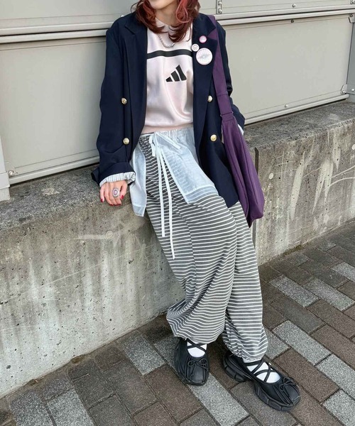 Flugge(フラッジー)の「もちもち2wayボーダーパンツ(その他パンツ・レディース・グレー/ブラック・FREE)」の4枚目の写真