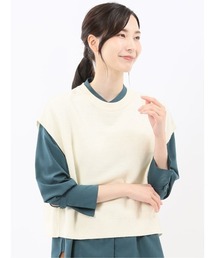 【ウォッシャブル】 地柄 バックスリット ニットベスト