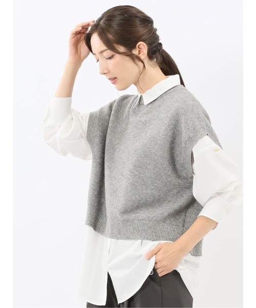 m.f.editorial（エムエフエディトリアル）の「【ウォッシャブル】 地柄 バックスリット ニットベスト（ニット/セーター・レディース・アイボリー/グレー・MEDIUM）」の14枚目の写真