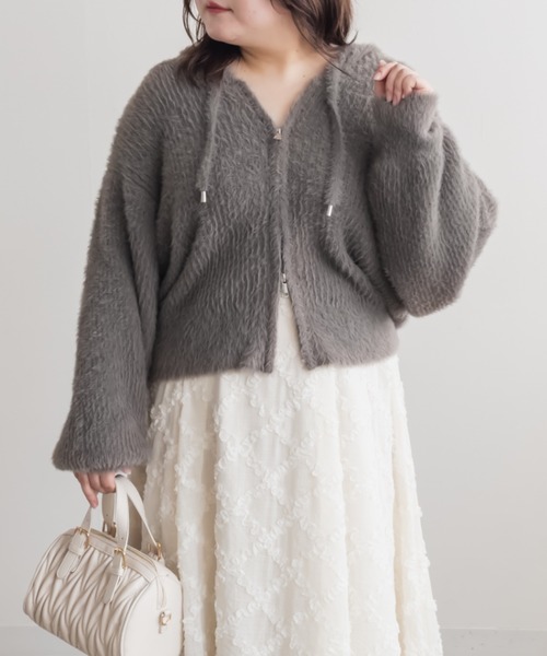 CLETTE（クレット）の「CLETTEオリジナルシャギーニットダブルジップパーカー（パーカー・レディース・ライトグレー/ピンク/ブラウン/チャコールグレー・LL/3L/4L）」の2枚目の写真