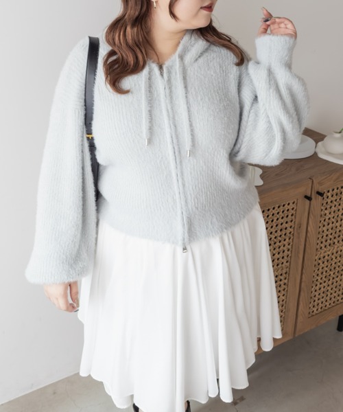 CLETTE（クレット）の「CLETTEオリジナルシャギーニットダブルジップパーカー（パーカー・レディース・ライトグレー/ピンク/ブラウン/チャコールグレー・LL/3L/4L）」の3枚目の写真